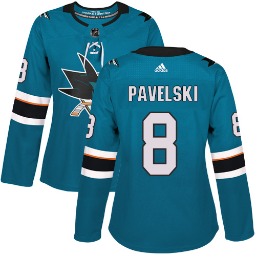 Adidas San Jose Sharks #8 Joe Pavelski Teal Home Authentic Women Stitched NHL Jersey